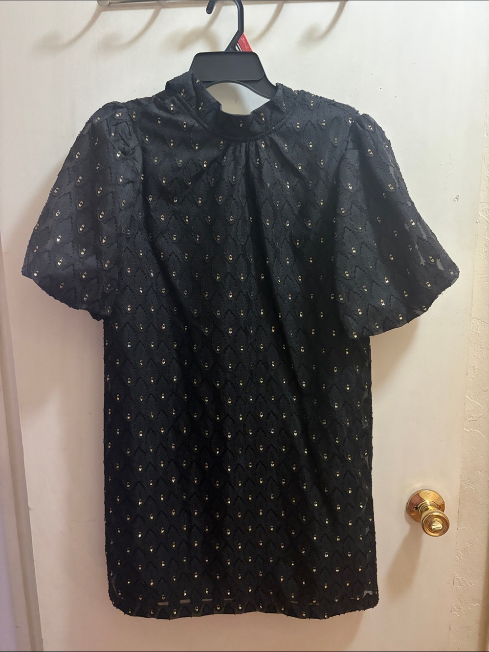 Black Midi Dress with Gold Eyelet Detail